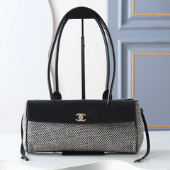 Chanel 2026 Urban Essential East West Bag 32cm Black mix Grey Leather Tweed