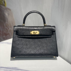 Hermes Kelly 19 Sellier Black Ostrich Leather Bag GHW (need 25 day to produce) 270332