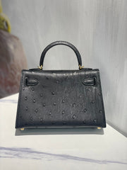Hermes Kelly 19 Sellier Black Ostrich Leather Bag GHW (need 25 day to produce) 270332