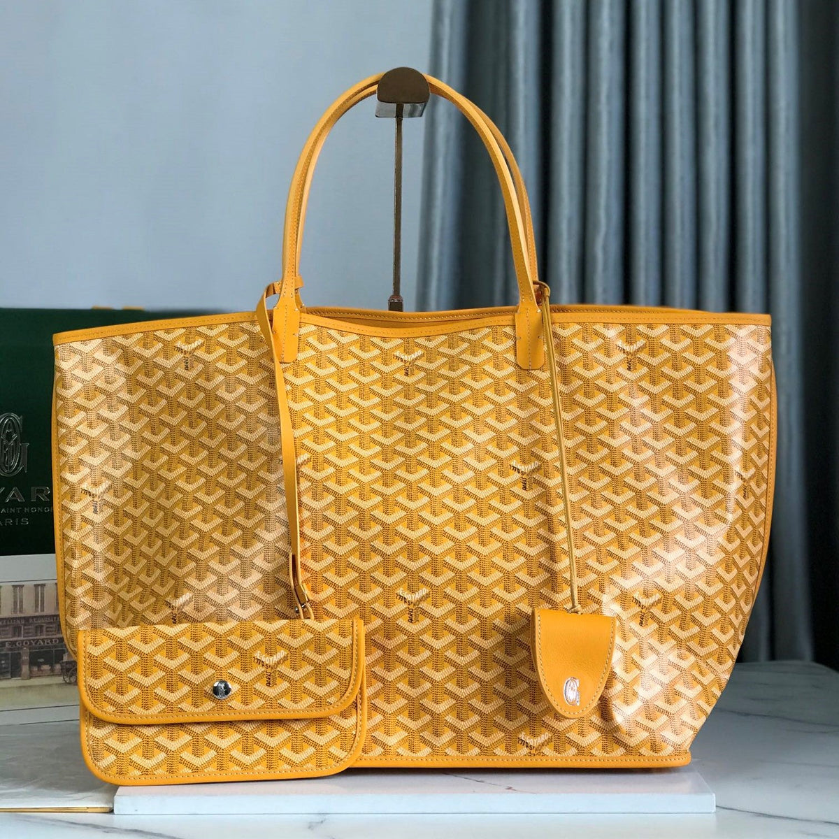 Goyard Anjou GM Bag 39cm Yellow Calfskin Goyardine Canvas 290826