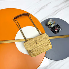 YSL Niki Shoulder Bag 18cm Straw Color in Straw Weaving 285530