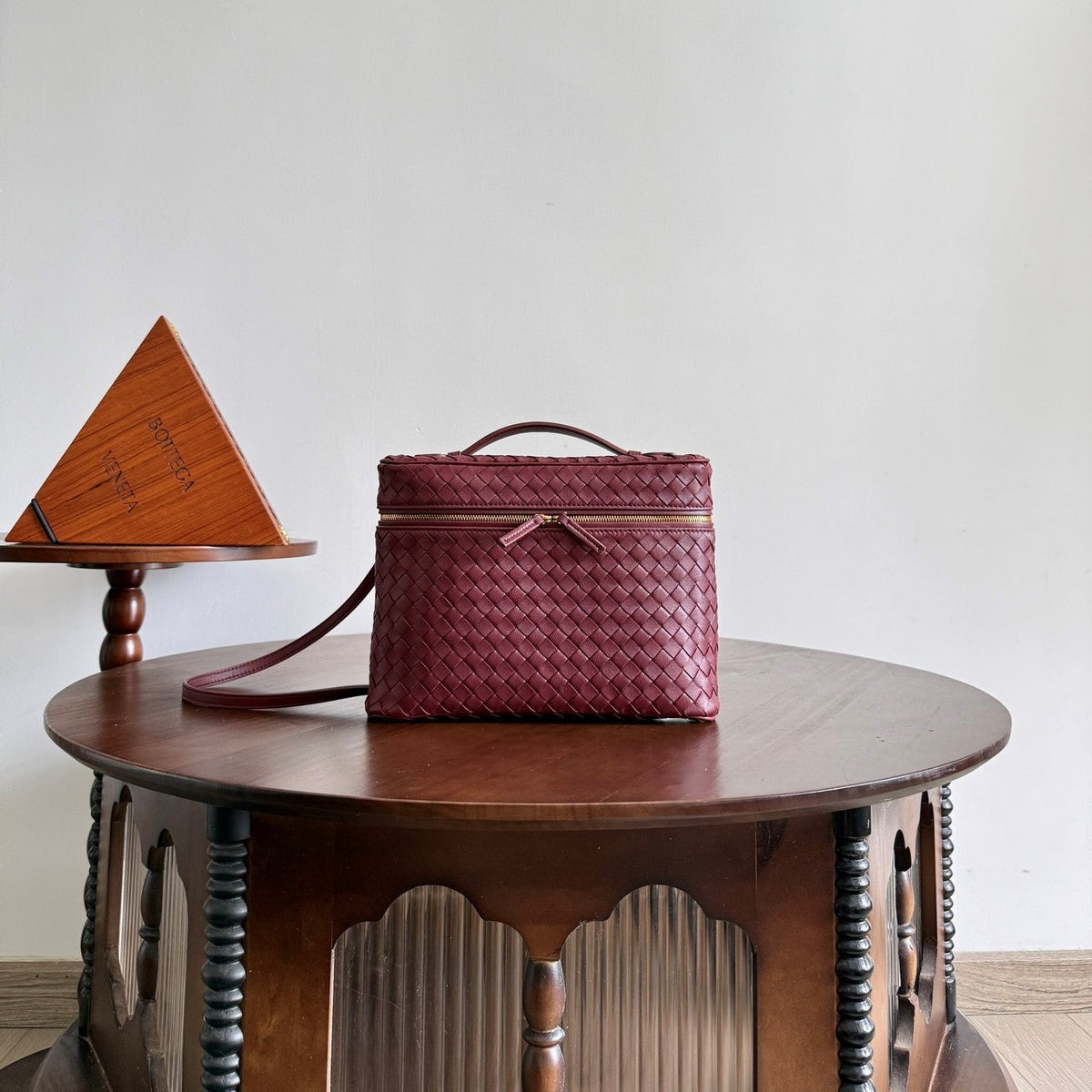 BV Small Soft Vanity Bag Burgundy Intrecciato Leather