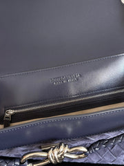 BV Small Andiamo Messenger Bag 29s Dark Blue Suede Intrecciato Leather