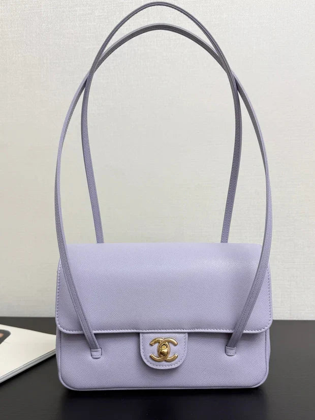 Chanel 2026 Preppy Coco Shoulder Bag Purple Caviar Leather Gold Hardware
