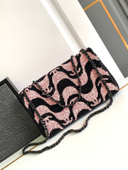 flap bag medium 25 black pink sequin silver hardware