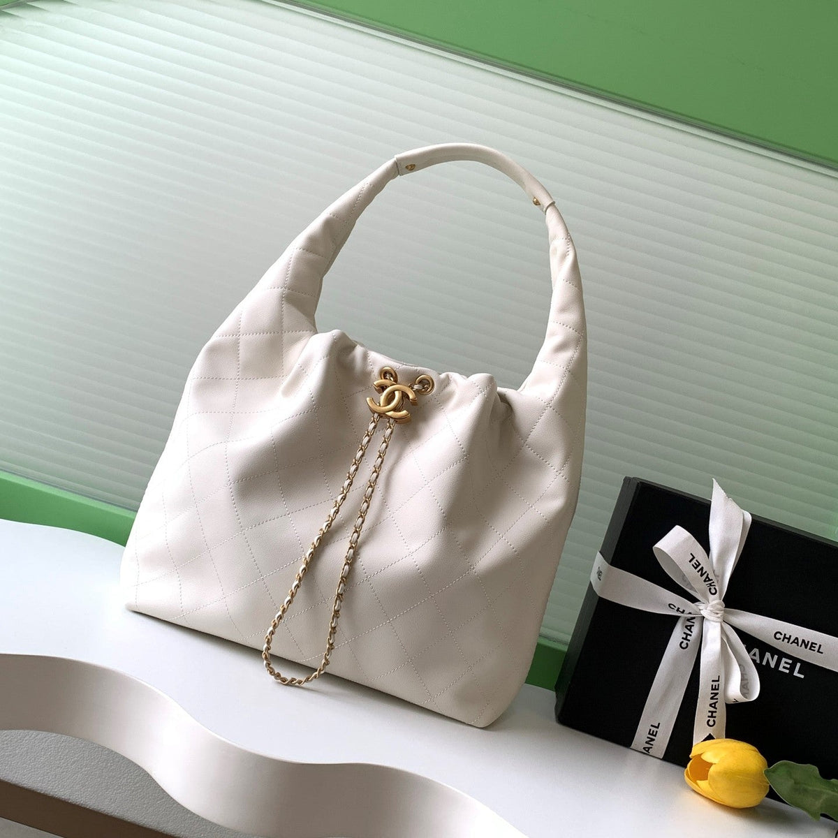 CC 2025 Hobo Bag 45cm White Calfskin