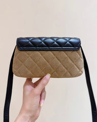Chanel 2025 Block Flap Bag 20cm Black Beige Lambskin Suede 343043