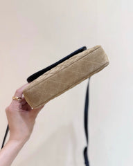 Chanel 2025 Block Flap Bag 20cm Black Beige Lambskin Suede 343043