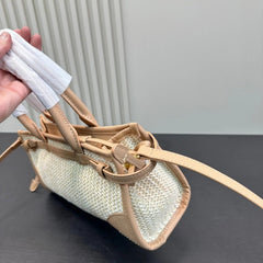 BONNIE SOFT LUX HANDBAG 32 IN BEIGE WOVEN RAFFIA WITH TAN CALFSKIN