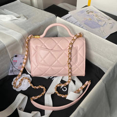 CC  25S FLAP BAG 18 CM IN LIGHT PINK LAMBSKIN WITH TOP HANDLE